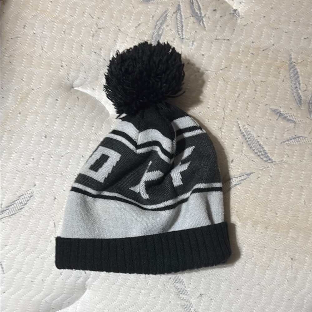 Kids Black and Gray Pom-Pom Beanie